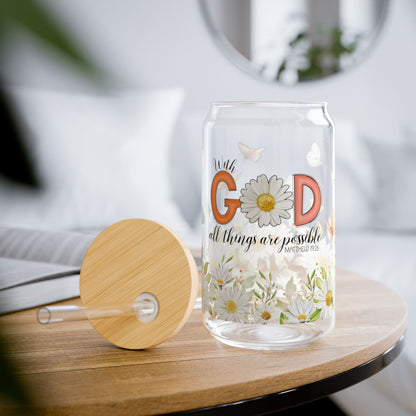 With God All Things Are Possible Sipper Glass, 16oz