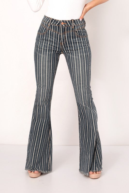 MID RISE COMFORT STRETCH STRIPED FLARED