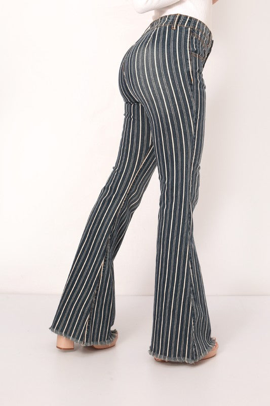 MID RISE COMFORT STRETCH STRIPED FLARED