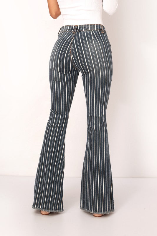 MID RISE COMFORT STRETCH STRIPED FLARED