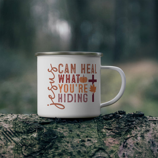 Jesus Can Heal What You’re Hiding Campfire Coffee Mug