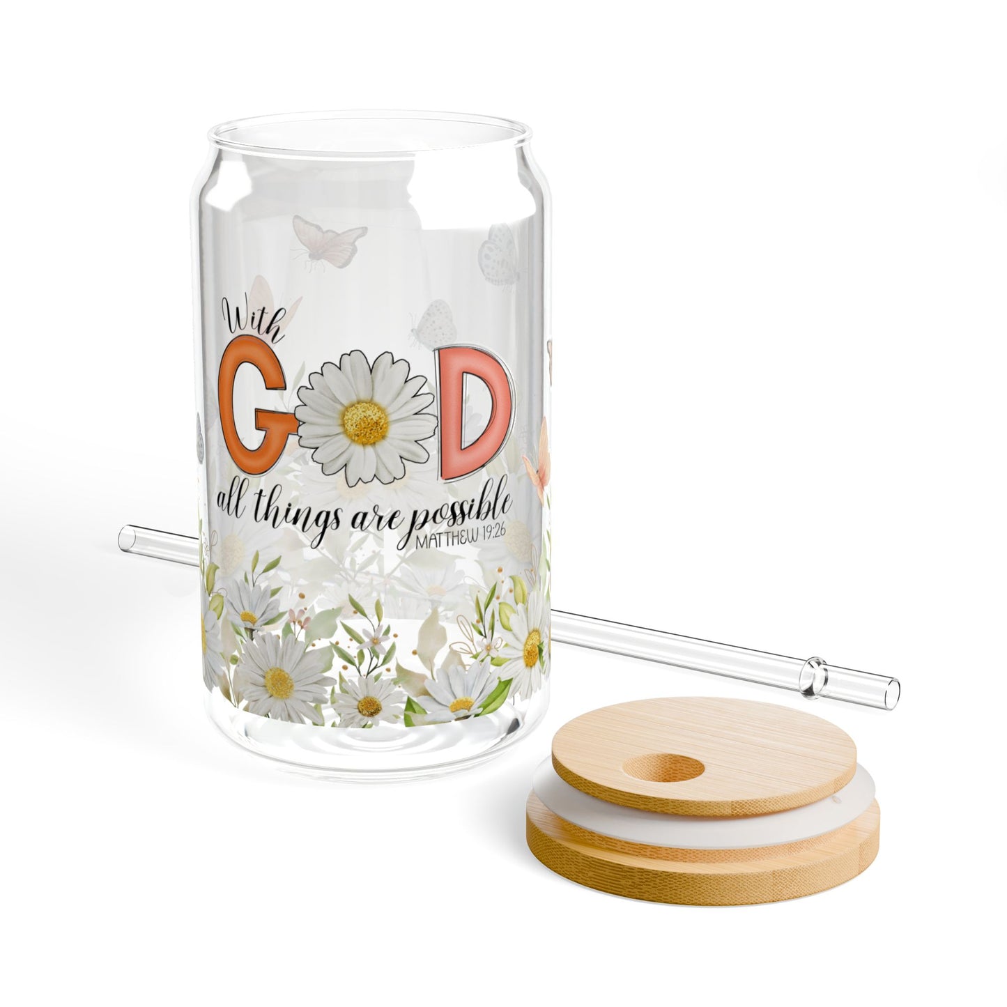 With God All Things Are Possible Sipper Glass, 16oz