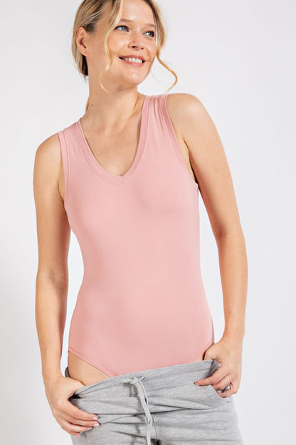 BUTTER V NECK SLEEVELESS BODYSUIT