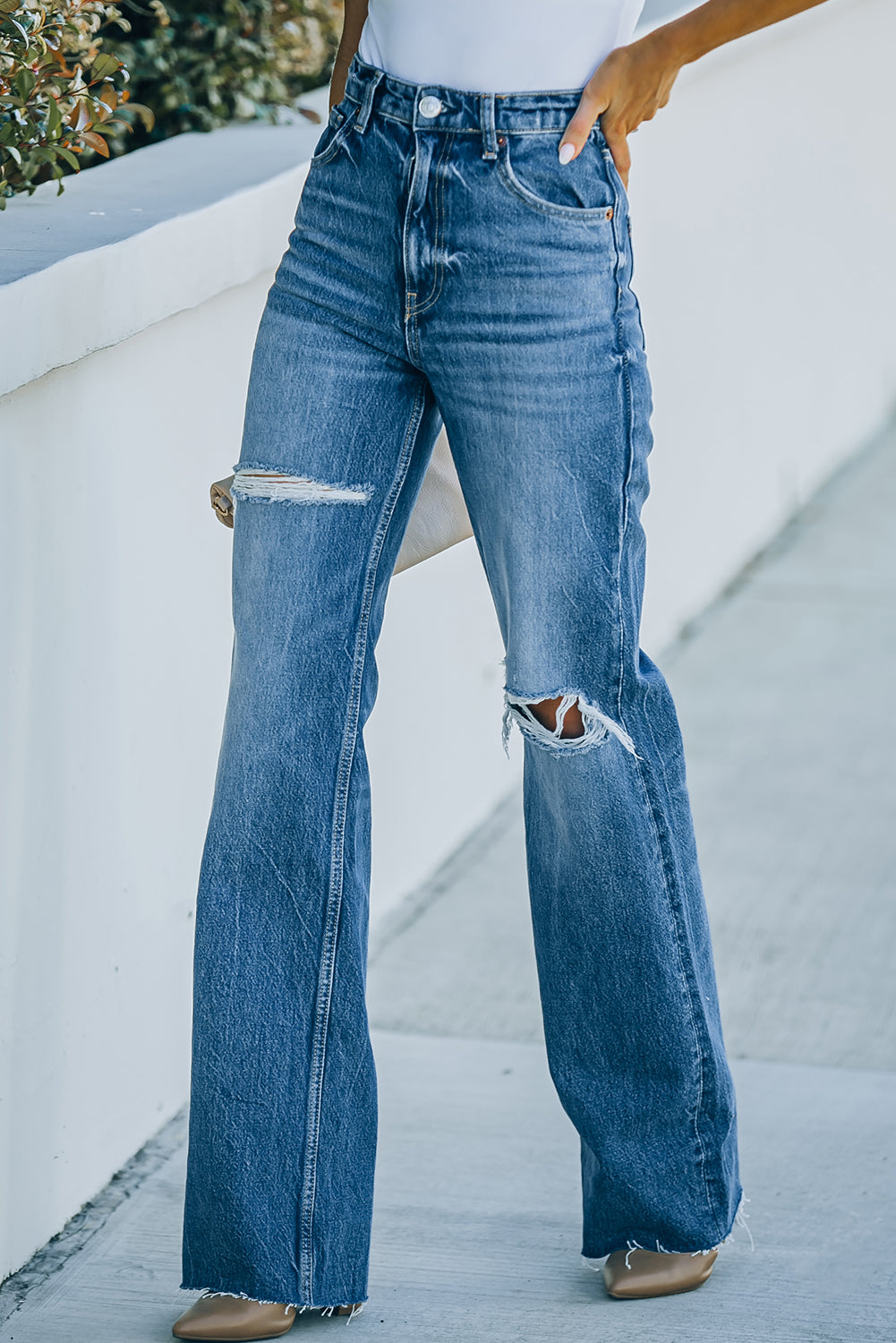 High-Rise Becky Distressed Raw Hem Jeans