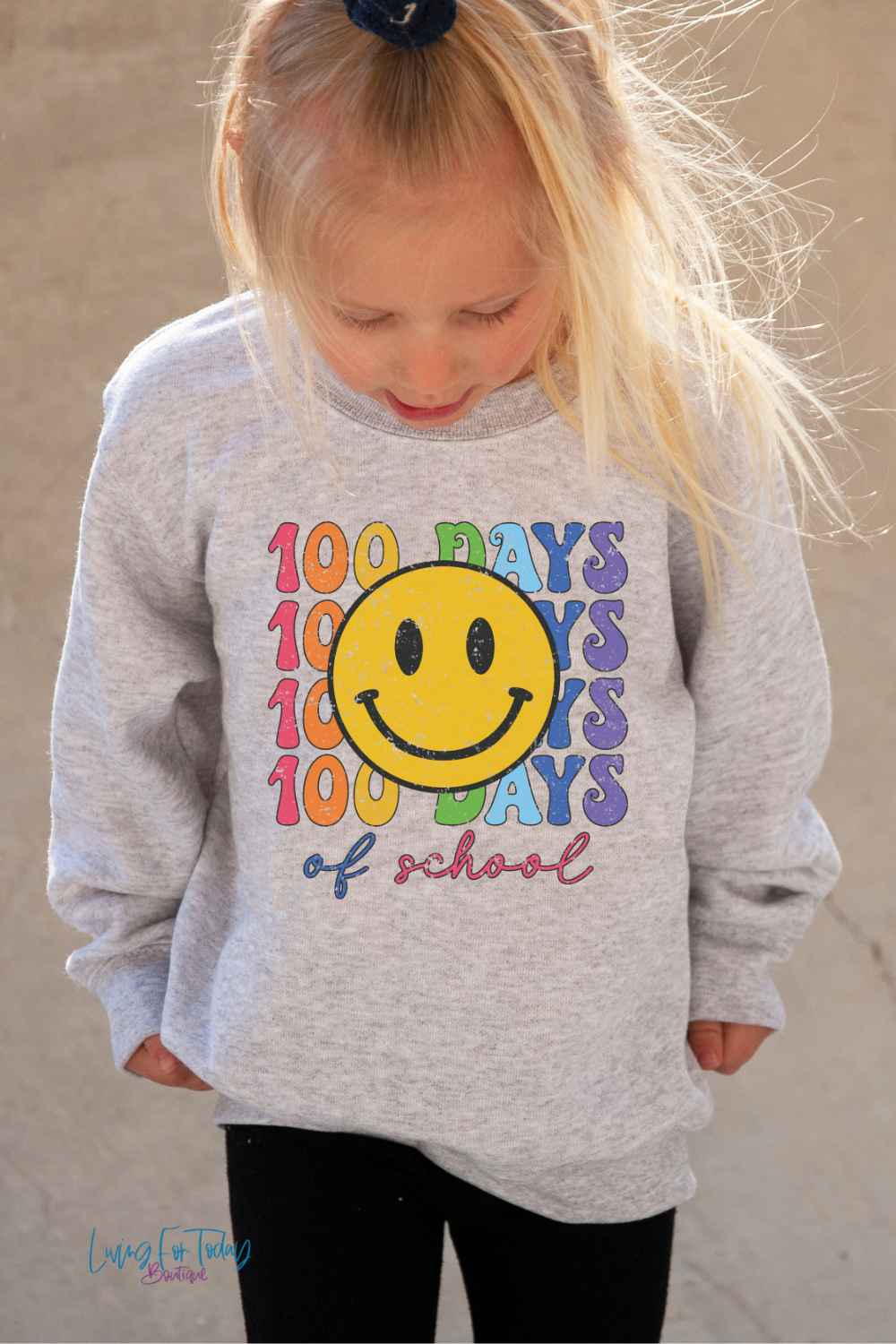 Kids 100 Days of School Sweatshirt Smile Face