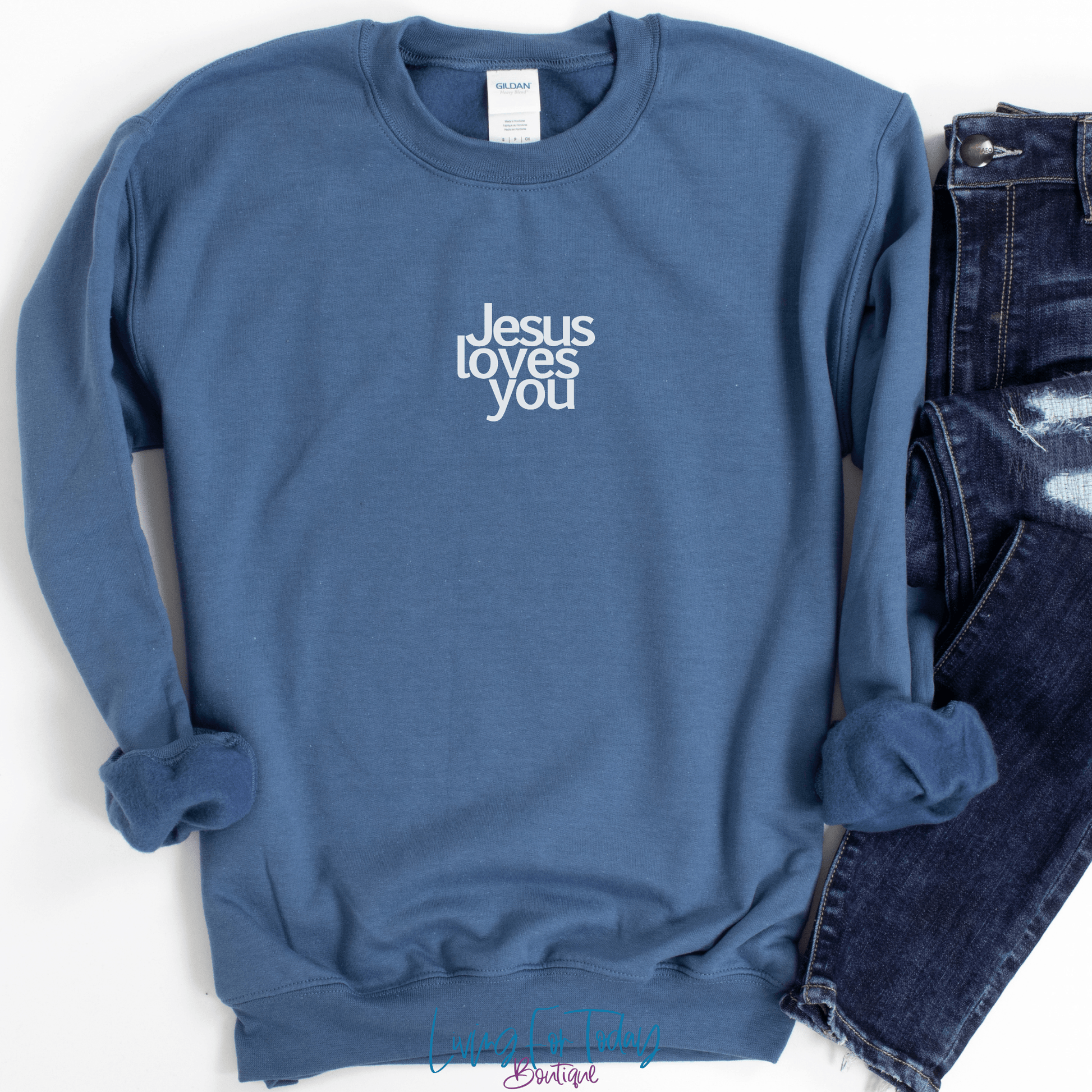 Embroided Jesus Loves You Sweatshirt
