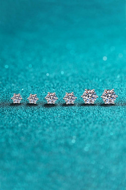 925 Sterling Silver 6-Prong 2 Carat Moissanite Stud Earrings