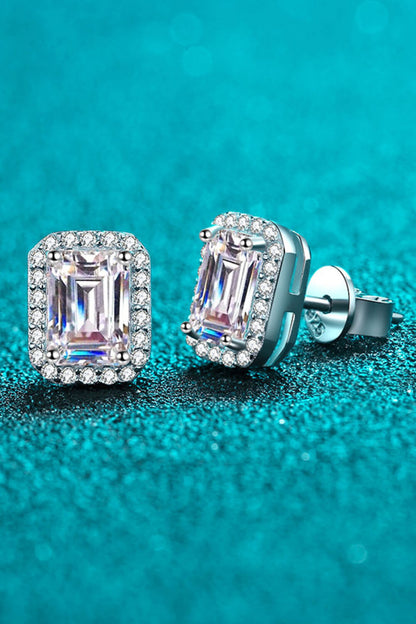 1 Carat Moissanite Rhodium-Plated Square Stud Earrings